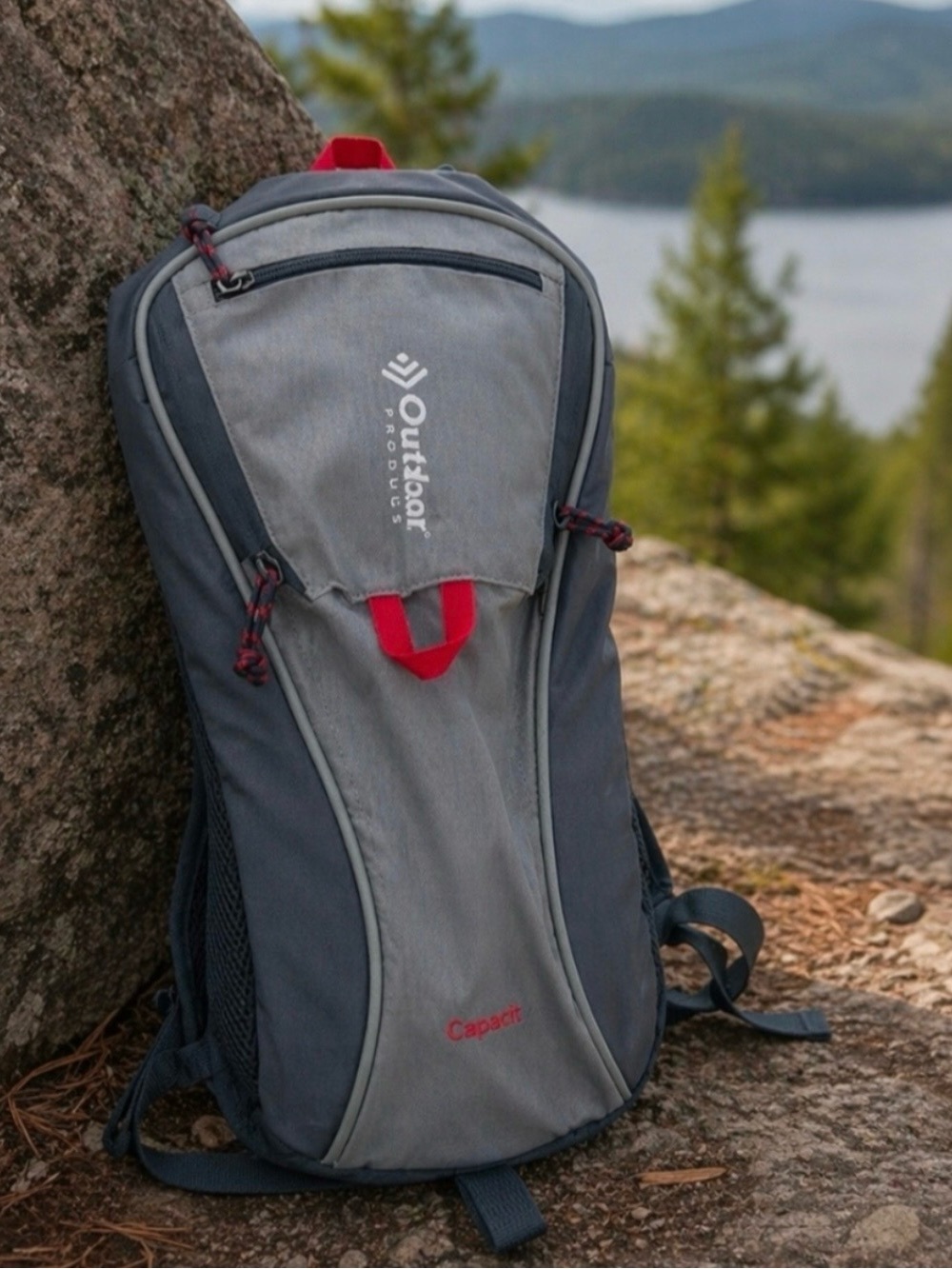 Gray and Dark Gray Men’s Daypack with Red Accents - Picture 1 of 7